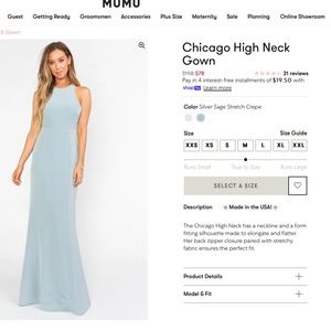 Show Me Your Mumu Chicago High Neck Gown Silver Sage Stretch Crepe NWT